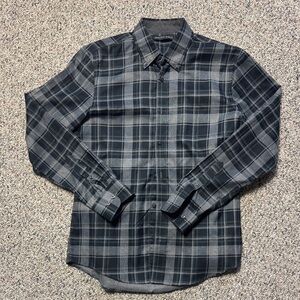 Saks Fifth Avenue Black and Gray Plaid Shirt